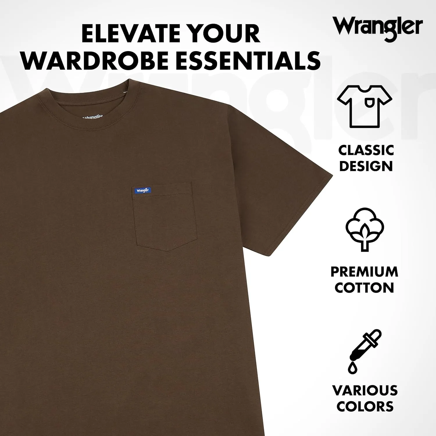 Wrangler Big and Tall T-Shirts for Men - 2 Pack Cotton Tee with Chest Pocket