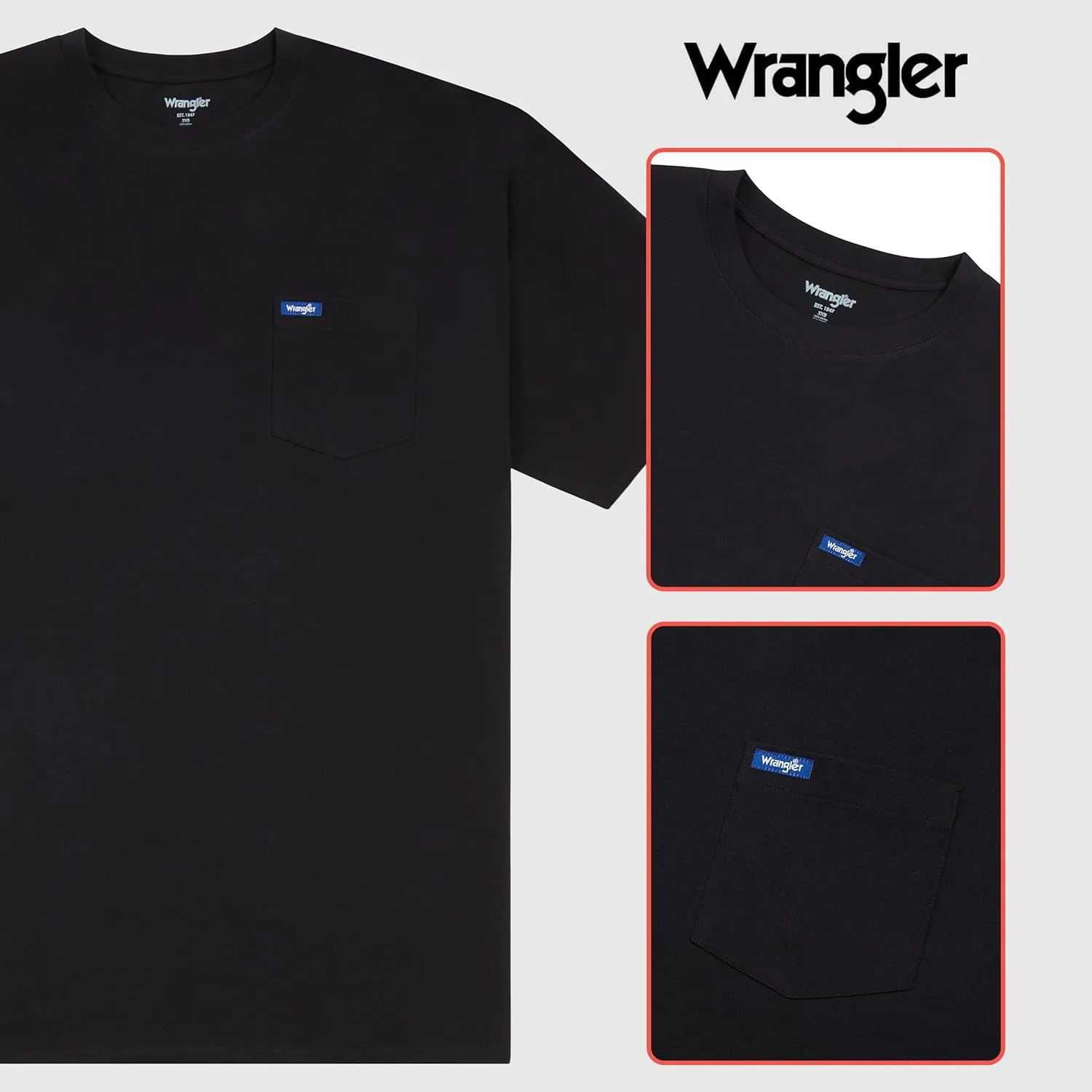 Wrangler Big and Tall T-Shirts for Men - 2 Pack Cotton Tee with Chest Pocket