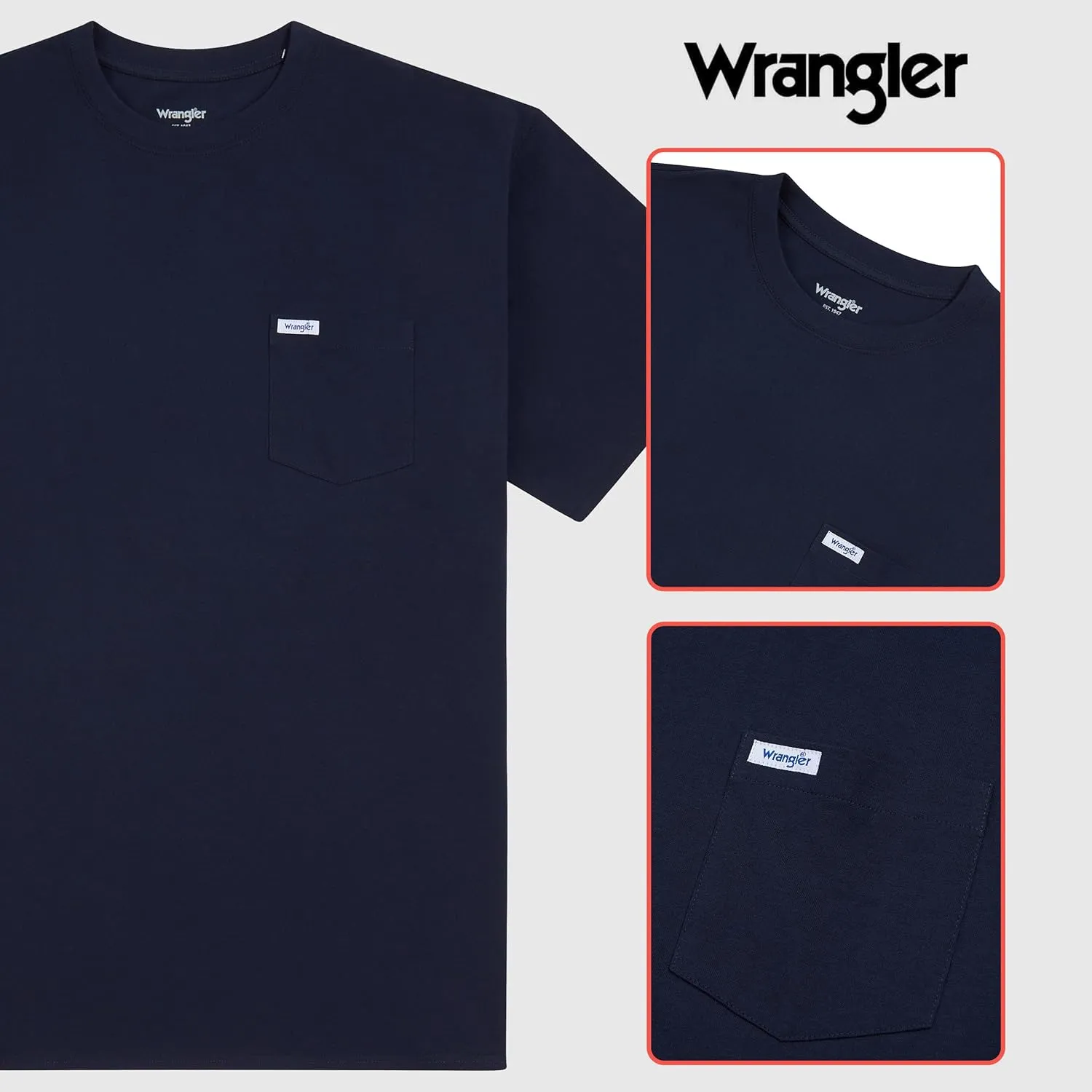 Wrangler Big and Tall T-Shirts for Men - 2 Pack Cotton Tee with Chest Pocket