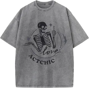 Wyeysyt Mens Oversized Graphic Tees Shirt Vintage Short Sleeve Cotton T Shirts Baggy Streetwear Washed Unisex Tops