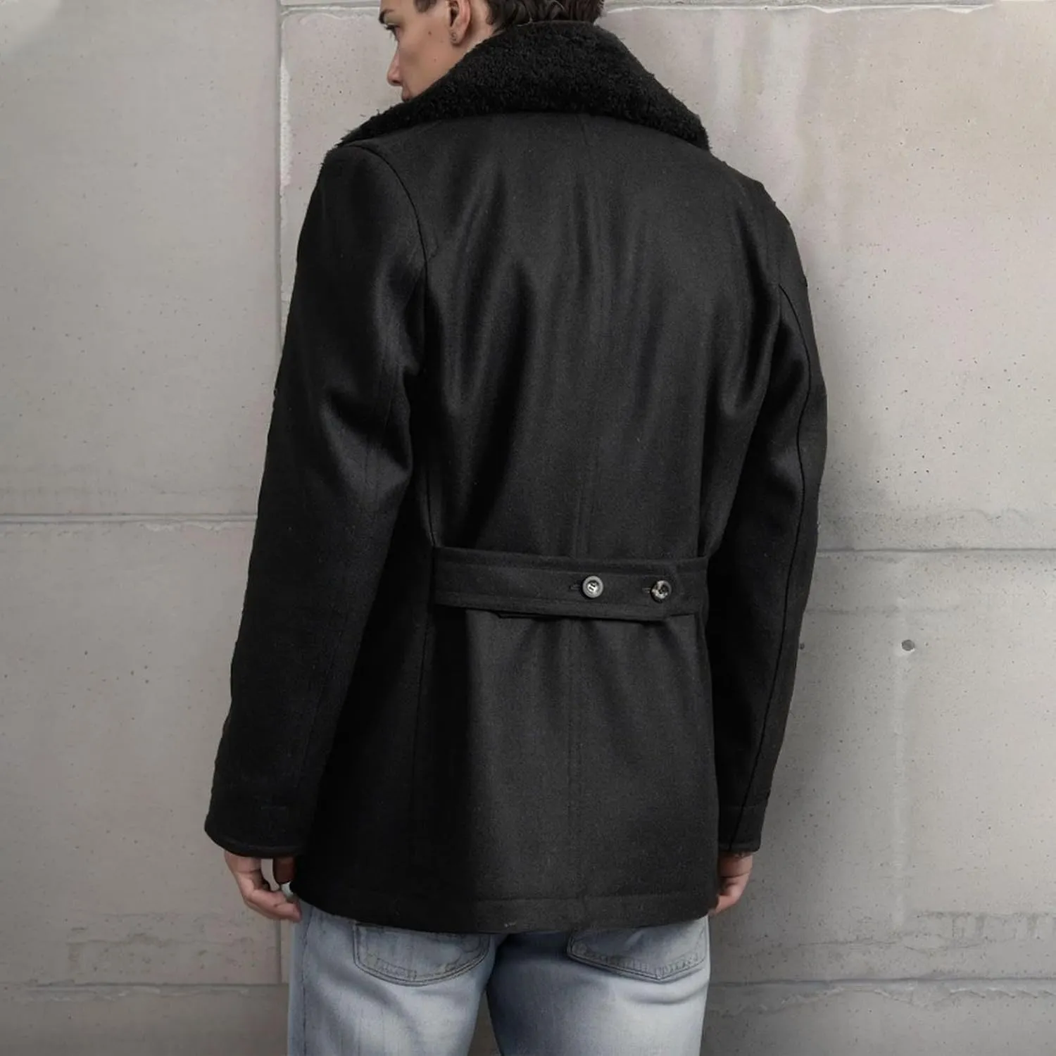 Xiaojmake Men's Windbreaker Winter Fall Leather Trench Coat Double Breasted Short Pea Coat with Faux Fur Collar Over Coat