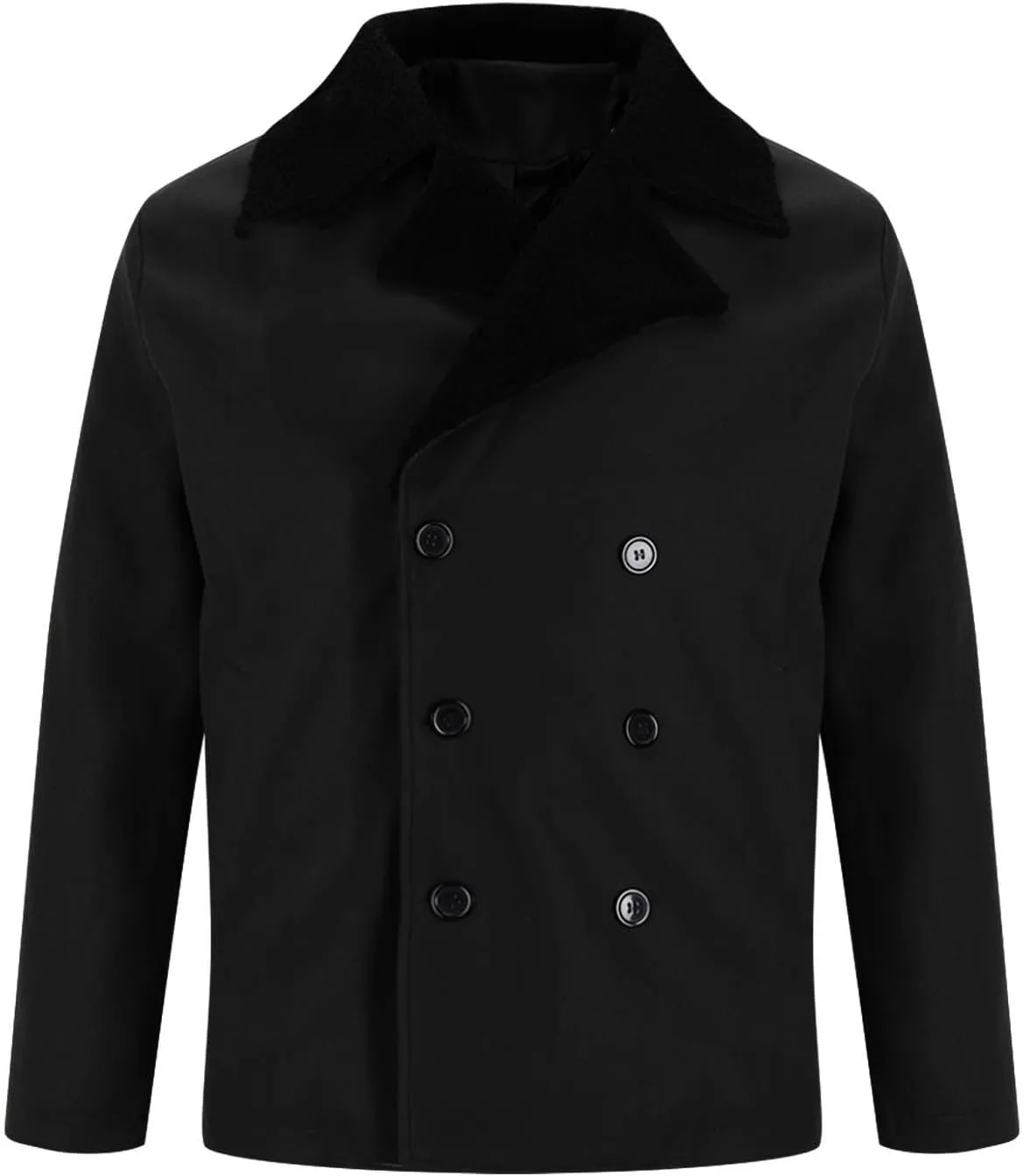 Xiaojmake Men's Windbreaker Winter Fall Leather Trench Coat Double Breasted Short Pea Coat with Faux Fur Collar Over Coat