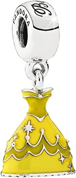 XinYouZhi S925 Sterling Silver Charms for Bracelets Necklace Yellow Princess Dress Charm Bracelet for Women DIY Bead Charms for Birthday Valentines Day Charms
