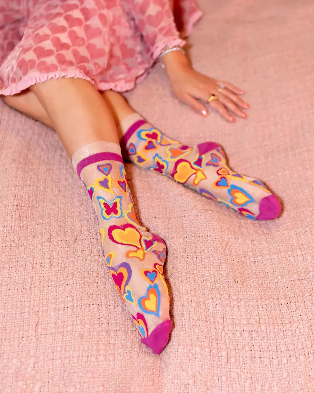 Y2K Hearts Ruffle Sheer Socks