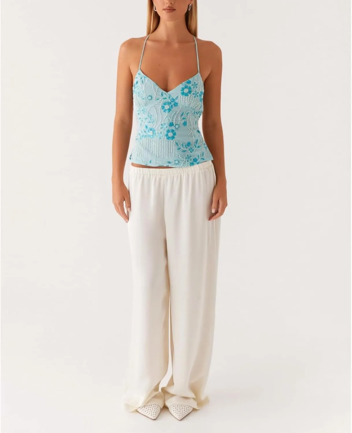 Y2K Sequin Cami Top Women Sexy Sparkle V Neck Open Back Tank Cute Criss Cross Straps Backless Low Cut Summer Crop Tops