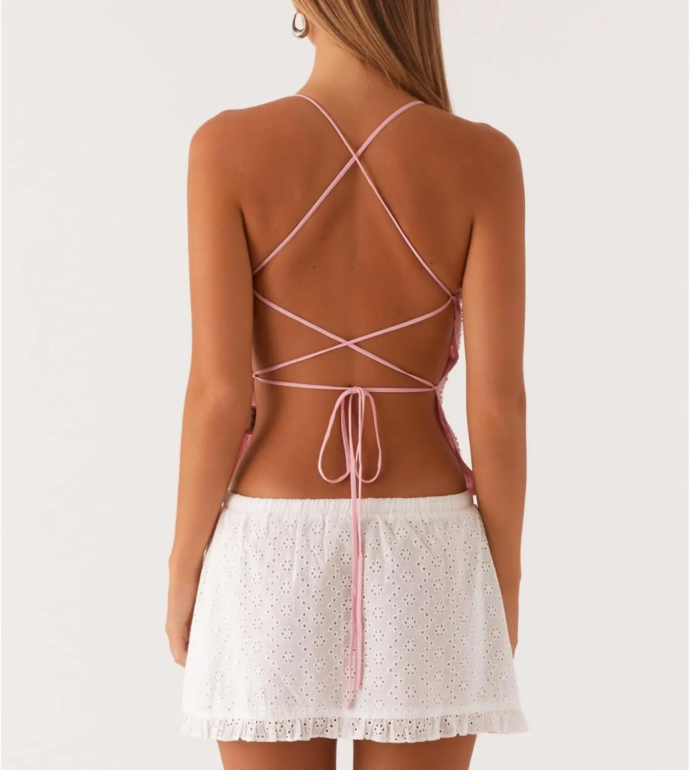 Y2K Sequin Cami Top Women Sexy Sparkle V Neck Open Back Tank Cute Criss Cross Straps Backless Low Cut Summer Crop Tops