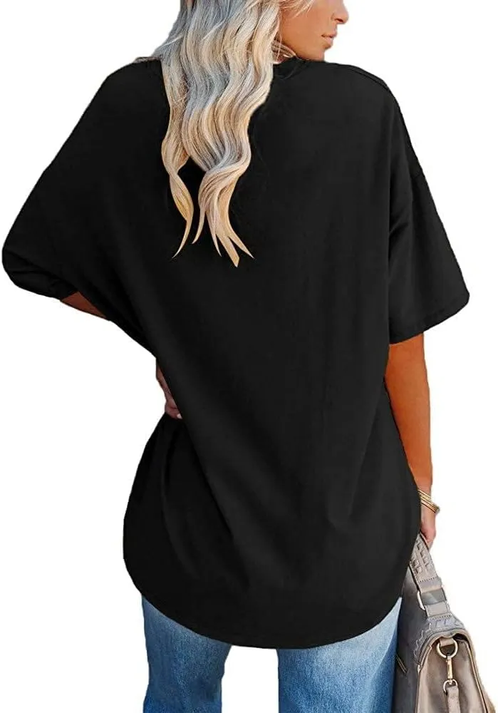 YEXIPO Women's Oversized T Shirts Summer Short Sleeve Loose Fit Casual Crewneck Plain Tunic Tops