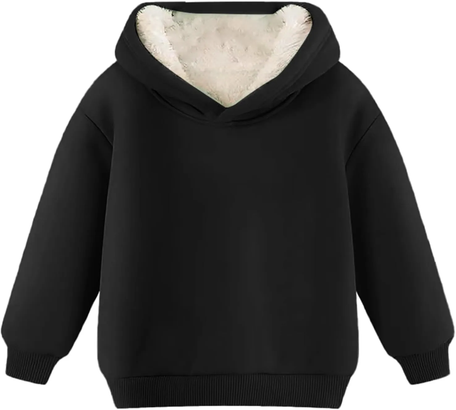 Youth Boys Girls Winter Sherp Lined Hoodie Kid's Fleece Pullover Hooded Sweatshirt Thicken Basic Solid Cotton Hoodie