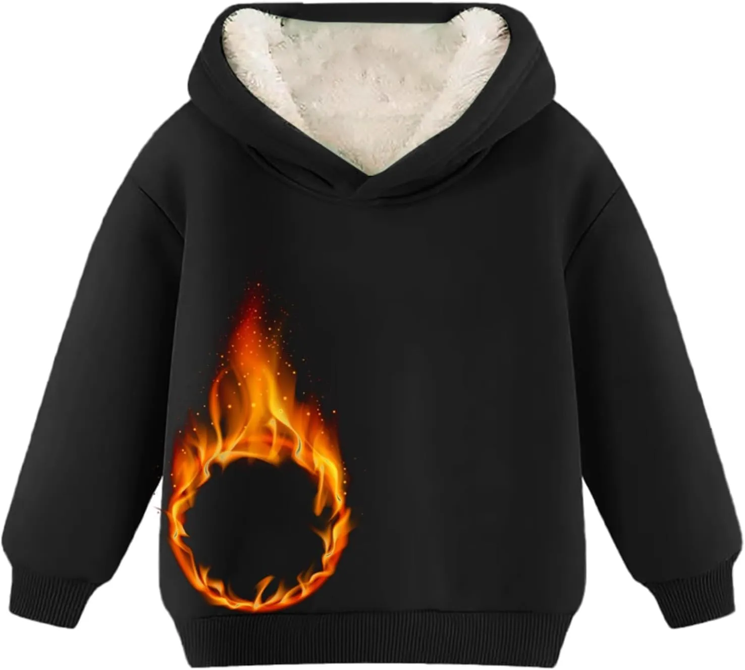 Youth Boys Girls Winter Sherp Lined Hoodie Kid's Fleece Pullover Hooded Sweatshirt Thicken Basic Solid Cotton Hoodie