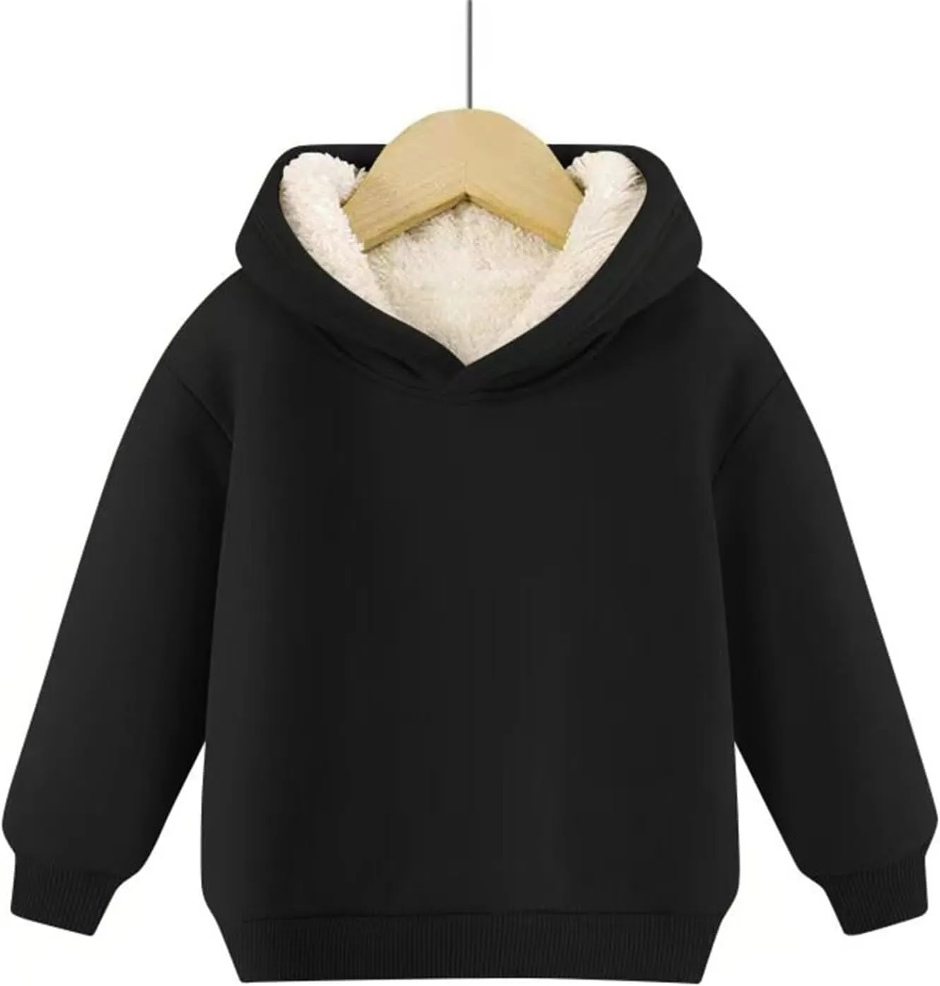 Youth Boys Girls Winter Sherp Lined Hoodie Kid's Fleece Pullover Hooded Sweatshirt Thicken Basic Solid Cotton Hoodie