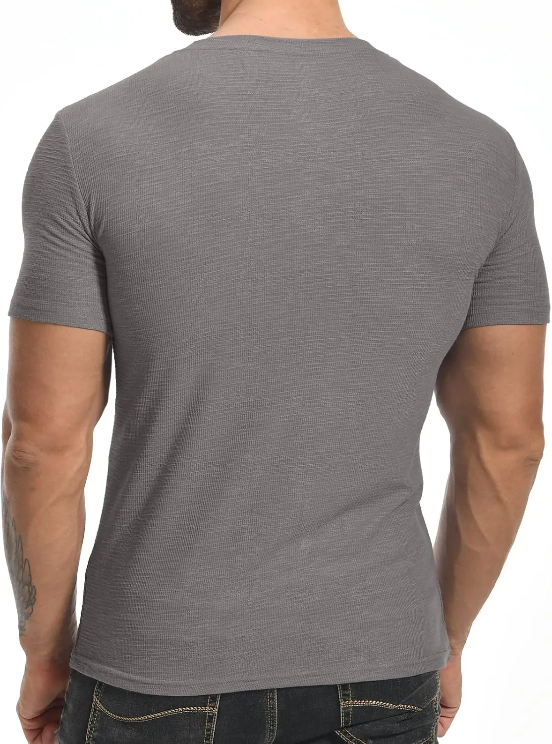 YTD Men's Muscle T Shirts Stretch Short Sleeve Workout Tee Casual Slim Fit Henley Shirt