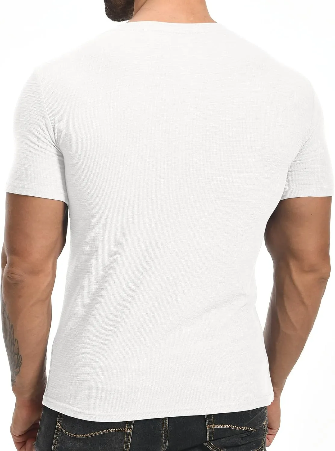 YTD Men's Muscle T Shirts Stretch Short Sleeve Workout Tee Casual Slim Fit Henley Shirt