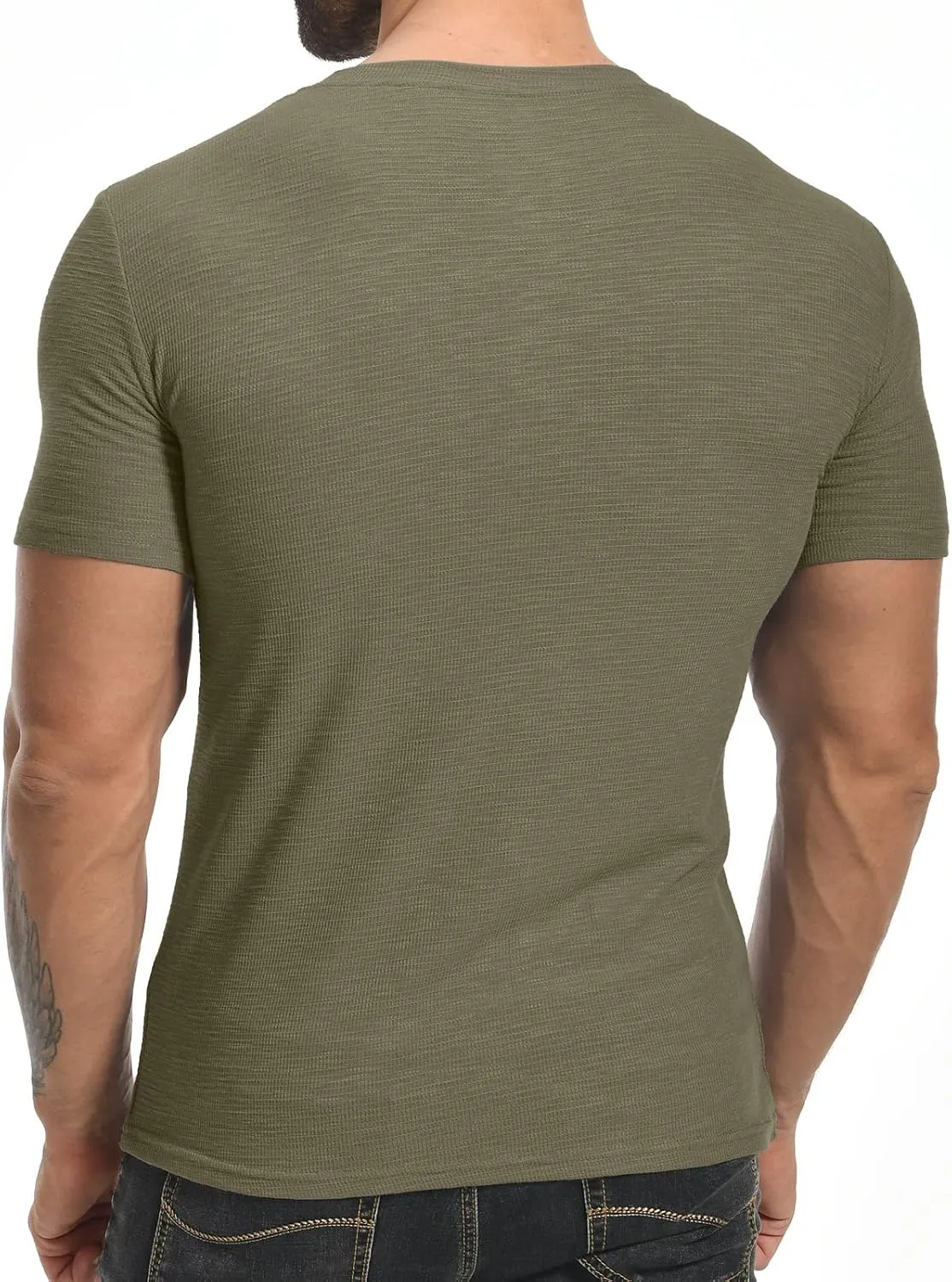 YTD Men's Muscle T Shirts Stretch Short Sleeve Workout Tee Casual Slim Fit Henley Shirt