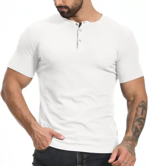 YTD Men's Muscle T Shirts Stretch Short Sleeve Workout Tee Casual Slim Fit Henley Shirt