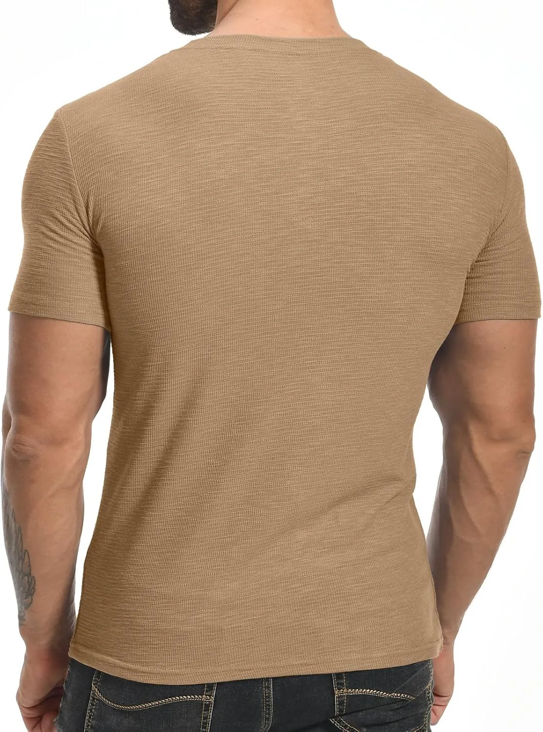 YTD Men's Muscle T Shirts Stretch Short Sleeve Workout Tee Casual Slim Fit Henley Shirt