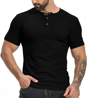 YTD Men's Muscle T Shirts Stretch Short Sleeve Workout Tee Casual Slim Fit Henley Shirt