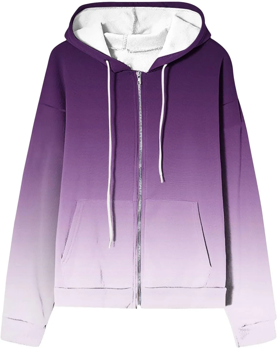 Zip Up Hoodie for Women Gradient Colors Y2K Sweatshirt Hoodies Sweater Casual Fleece Lined Track Jackets with Pockets