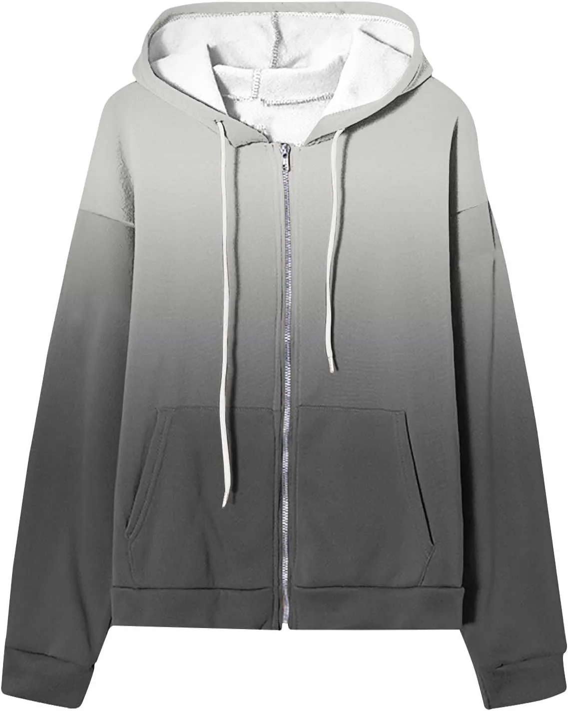 Zip Up Hoodie for Women Gradient Colors Y2K Sweatshirt Hoodies Sweater Casual Fleece Lined Track Jackets with Pockets
