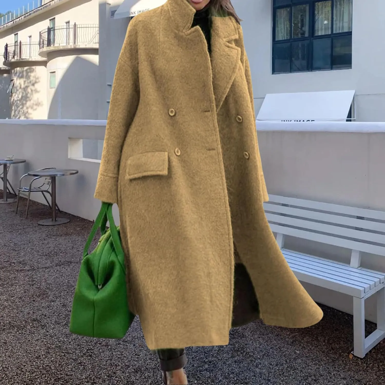 ZWRXW Womens Long Pea Coats Double Breasted Notch Lapel Trench Coat Classic Long Sleeve Loose Overcoats Winter Dressy Jackets