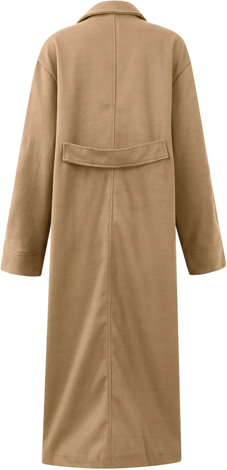 ZWRXW Womens Long Pea Coats Double Breasted Notch Lapel Trench Coat Classic Long Sleeve Loose Overcoats Winter Dressy Jackets