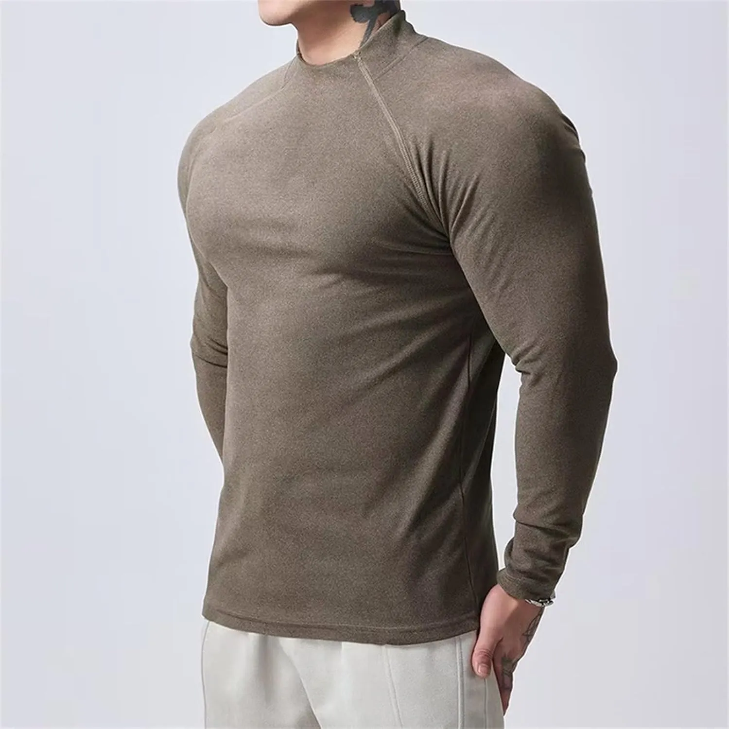 ZYXTIM Turtle Neck Shirt Men Muscle Shirts Long Sleeve Thermal Tops Cotton Slim Fit Pullover Top Plus Size Casual Basic Shirt